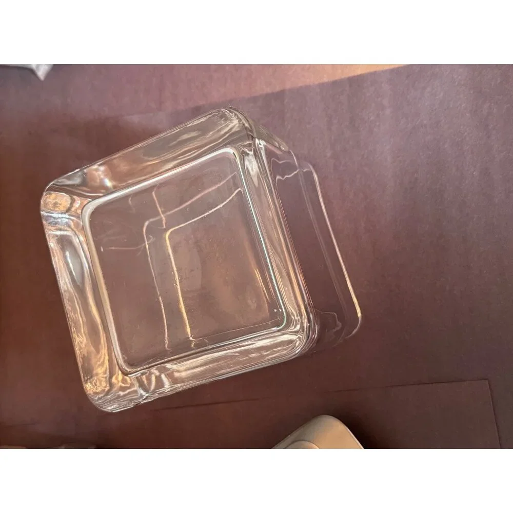 Square Thick Clear Glass Covered Storage Jar With Brushed Silver Lid